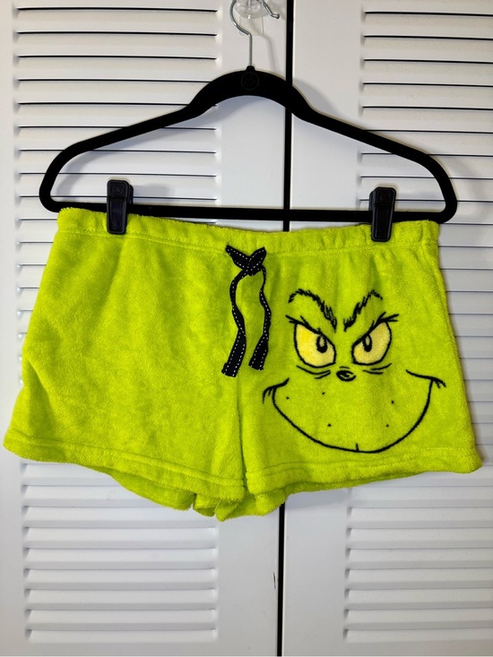 The Grinch Pants - Neon Green Grinch Face Plush Women's Athletic Lounge Shorts